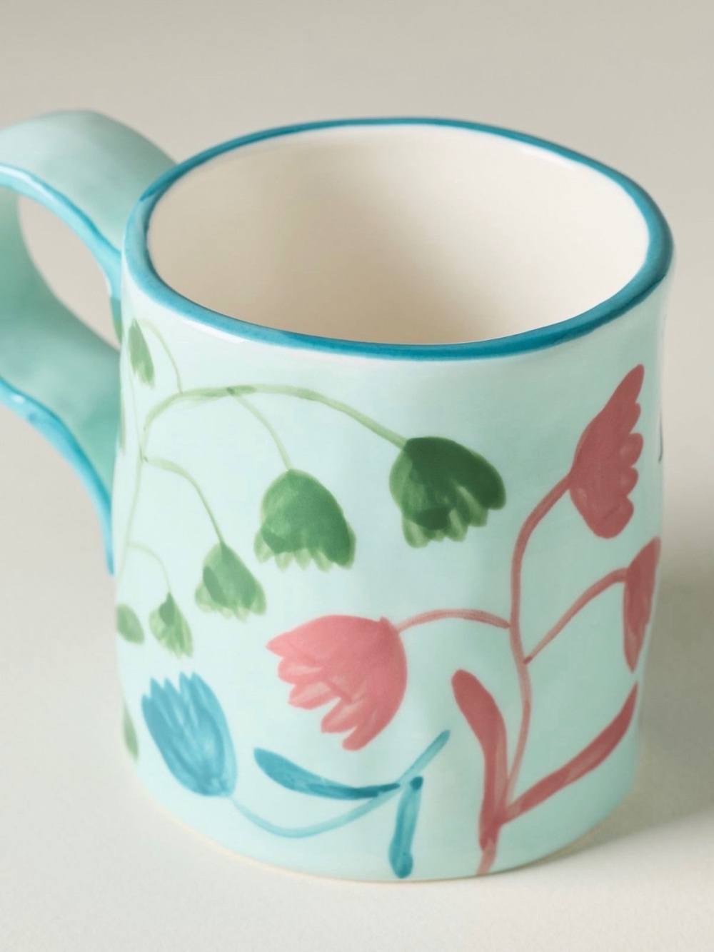 Anthropologie Mint Floral Love Always Stoneware Handpainted Mug - Picture 2 of 2